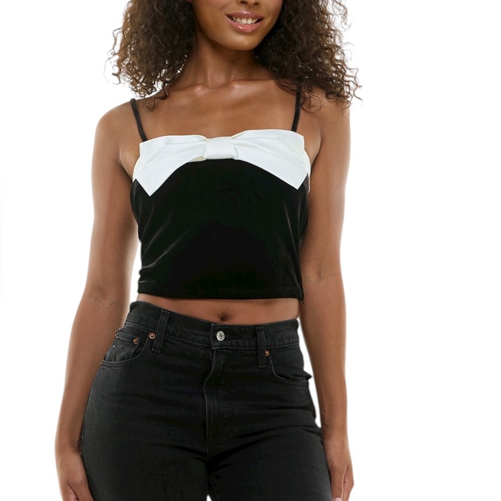 Alex & Sophia Juniors' Bow Accent Sleeveless Camisole Velvet Top NEW 3/4